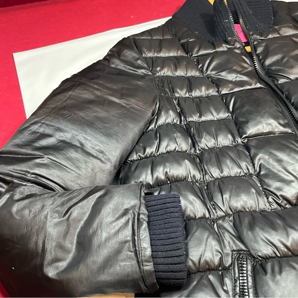 Betsey Johnson BLACK LONG Puffer COAT Zip Pockets Knit Ribbed High Collar Cuff L - Picture 16 of 16